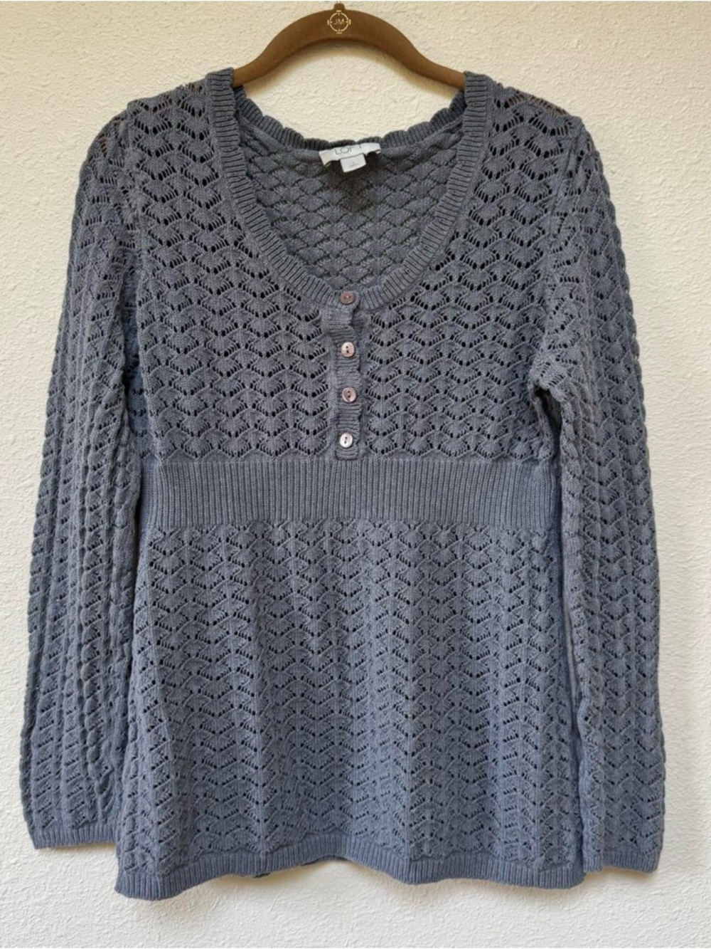 Loft y2k grey knit babydoll sweater with buttons - Picture 5 of 8